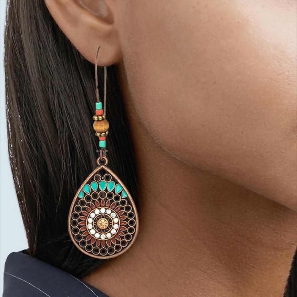 Copper Colorful Boho Glam Ear Wire Earrings